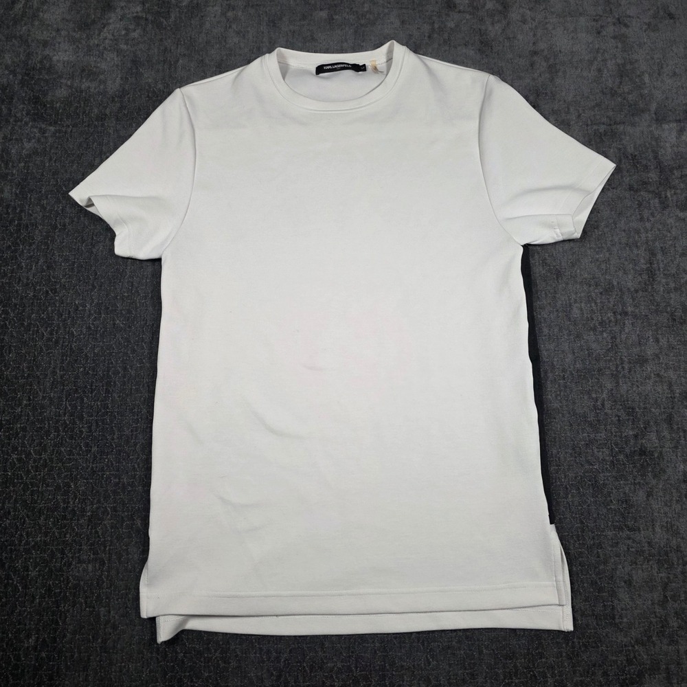 Karl Lagerfeld Paris Mens Small White Black Side Stripe Short Sleeve T-Shirt S
